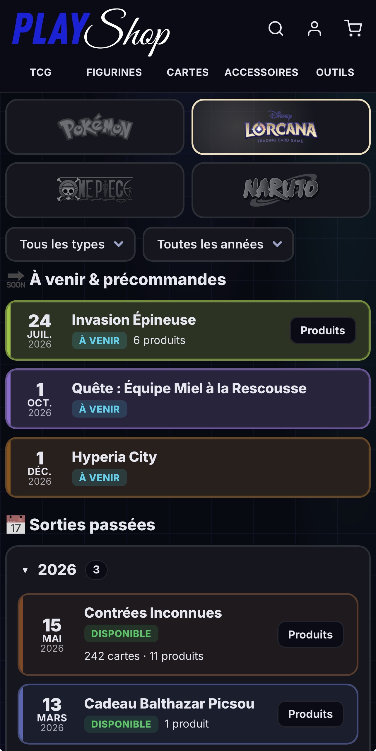Calendrier des Sorties